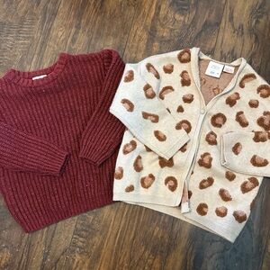 Burgundy Sweater and Leopard Cardigan Set